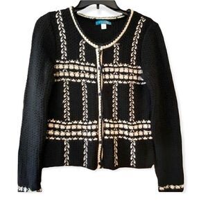 Pim + Larkin S Classic Black Cream Chunky Knit Long Sleeve Blazer Knit Jacket